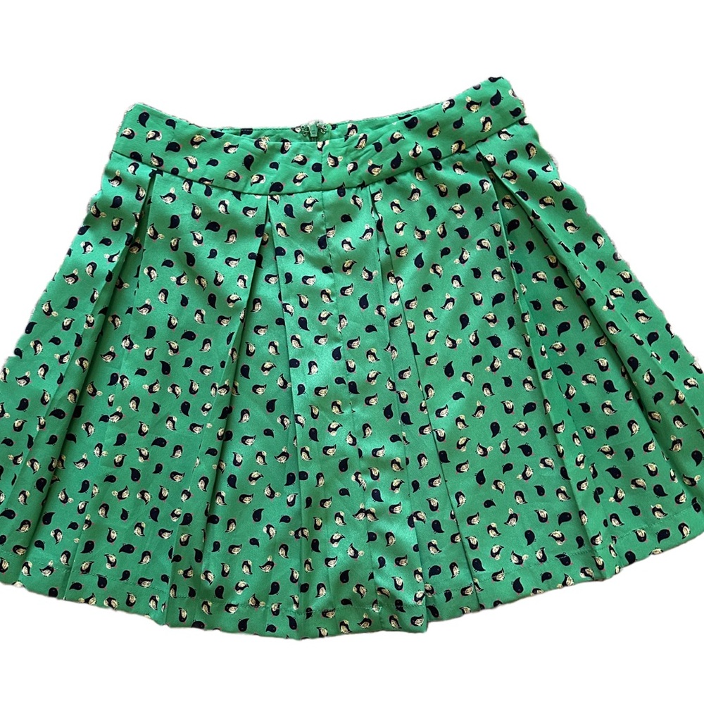 Collective Concepts Turquoise Pleated Bird Mini Skirt Woman Size Small